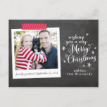 Merry Christmas Chalkboard Postcard<br><div class="desc">Show off your favourite family photo on this budget-friendly Christmas holiday postcard. Don't forget to personalise with a photo,  your names and personal message!</div>