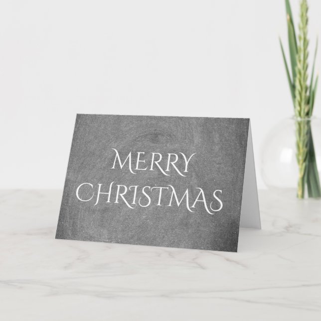 Merry Christmas Chalkboard Typography Black White Holiday Card (Front)