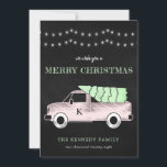 Merry Christmas Chalkboard Vintage Truck Holiday<br><div class="desc">Merry Christmas Chalkboard Vintage Truck Holiday Card  - Our holiday card features a chalk vintage truck carrying a christmas tree and adorned with glowing Christmas lights. Card is personalised with your family name,  family initial on the truck door and year. Card is part of a collection.</div>