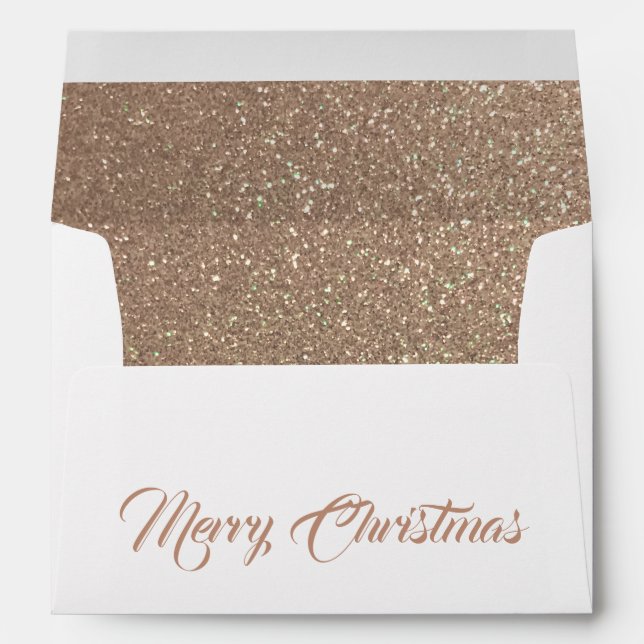 Merry Christmas Champagne Gold Glitter & White Envelope (Back (Bottom))
