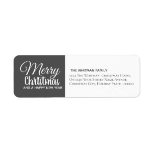 Merry Christmas Charcoal Family Return Address Label