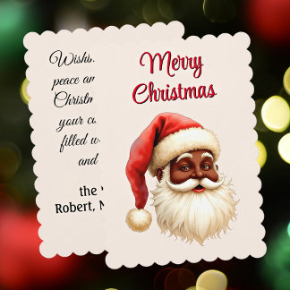 Merry Christmas Charming African American Santa Holiday Card