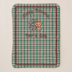 Merry Christmas checked Sherpa Blanket with dogs, 
