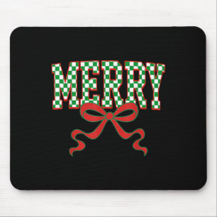 Merry Christmas Checkered Preppy Coquette Bow Xmas Mouse Pad
