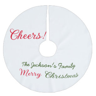 merry christmas cheers add family name text photo brushed polyester tree skirt