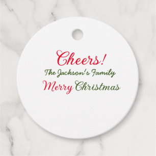 merry christmas cheers add family name text photo  favour tags