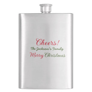 merry christmas cheers add family name text photo hip flask