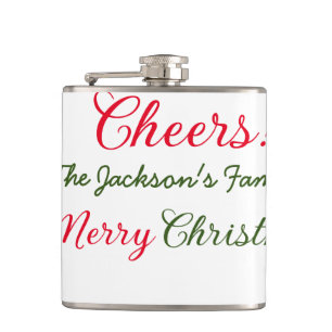 merry christmas cheers add family name text photo hip flask