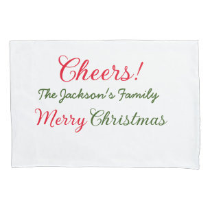 merry christmas cheers add family name text photo pillowcase