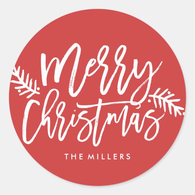 Merry Christmas Chic Hand Lettered Holiday Classic Round Sticker (Front)