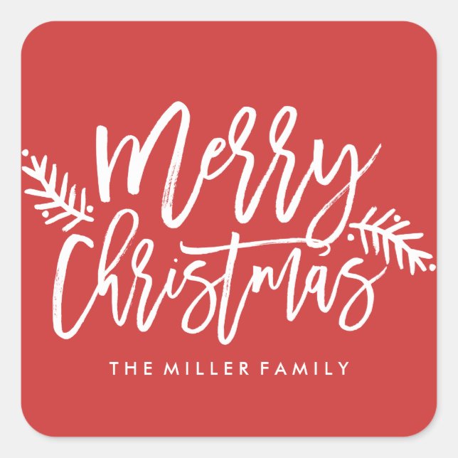 Merry Christmas Chic Hand Lettered Holiday Square Sticker (Front)