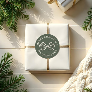 Merry Christmas Chic Holiday Polka Dot Bow Classic Round Sticker