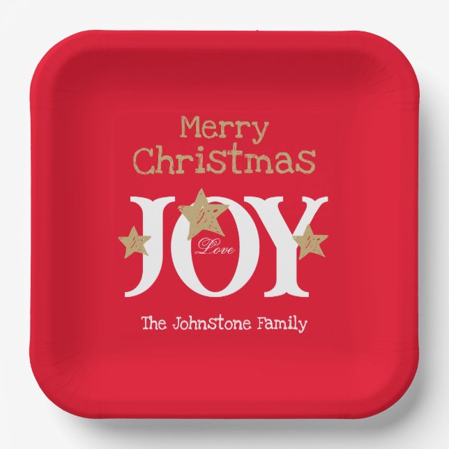  Merry Christmas Chic Script Cool Red Party  Paper Plate (Front)