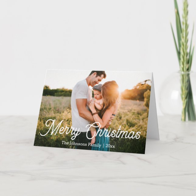 merry christmas chic script family photo stylish holiday card (Front)
