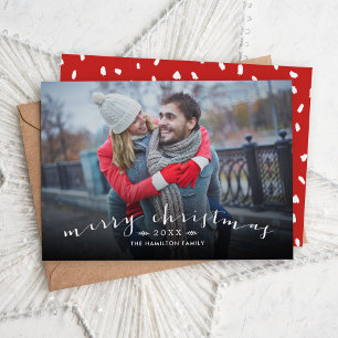 Merry Christmas Chic Script Overlay Photo Holiday Card