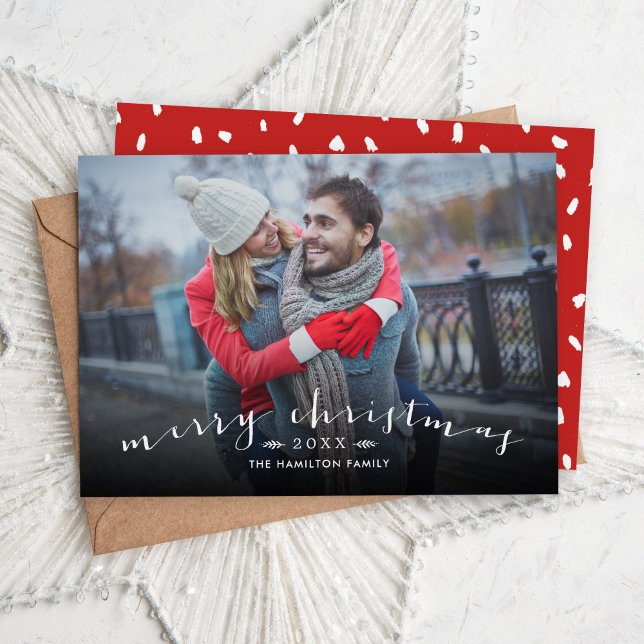 Merry Christmas Chic Script Overlay Photo Holiday Card (Creator Uploaded)