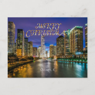 Merry Christmas, Chicago River at Sunset Postcard