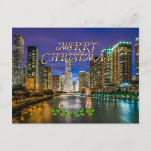 Merry Christmas, Chicago River at Sunset Postcard