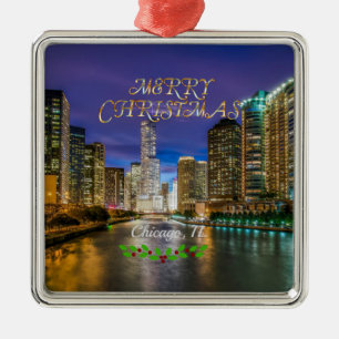 Merry Christmas! Chicago River, Metal Ornament