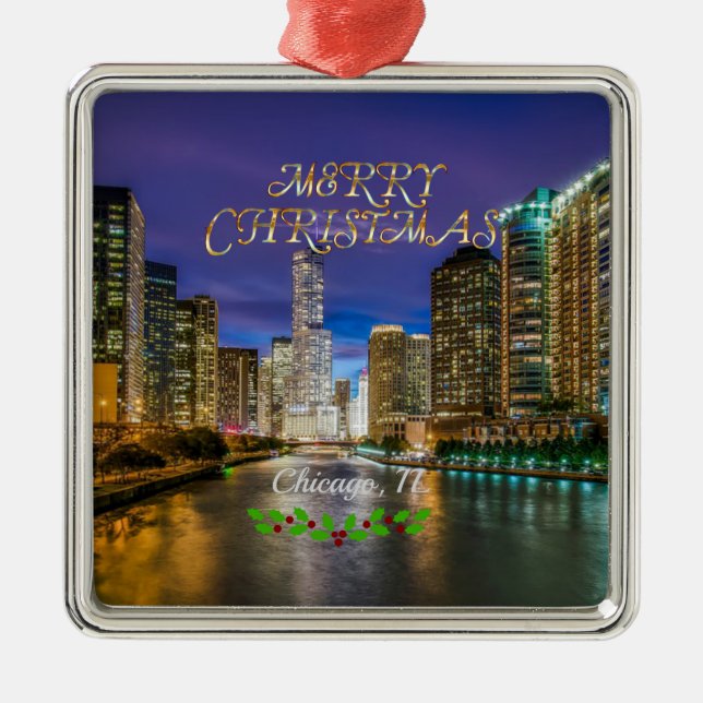 Merry Christmas! Chicago River, Metal Ornament (Front)