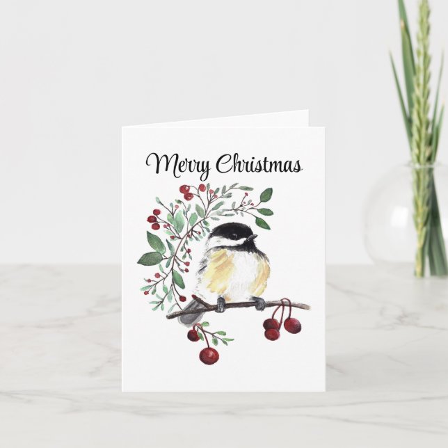 Merry Christmas Chickadee Holiday Card (Front)