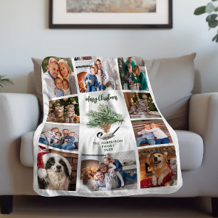 Merry Christmas Chickadees Family Photo Collage Fleece Blanket