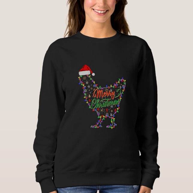 Merry Christmas Chicken  Chicken Santa Hat Lights  Sweatshirt (Front)
