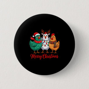 Merry Christmas Chicken Farmer Animal Santa Hat Xm 6 Cm Round Badge