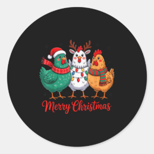Merry Christmas Chicken Farmer Animal Santa Hat Xm Classic Round Sticker