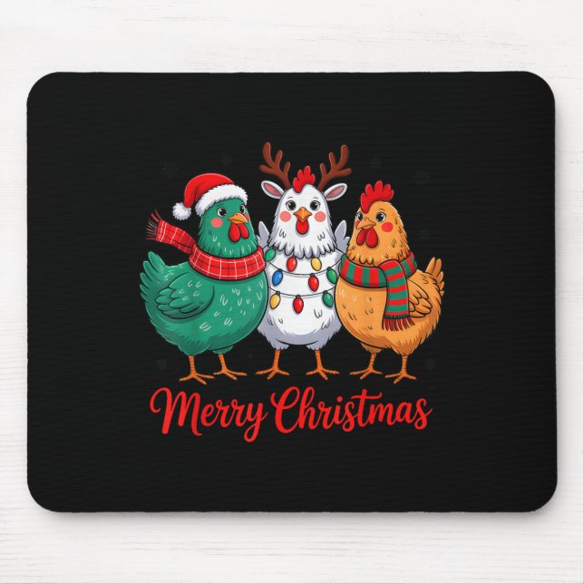 Merry Christmas Chicken Farmer Animal Santa Hat Xm Mouse Pad (Front)