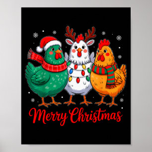 Merry Christmas Chicken Farmer Animal Santa Hat Xm Poster