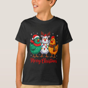 Merry Christmas Chicken Farmer Animal Santa Hat Xm T-Shirt
