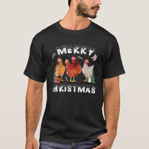 Merry Christmas Chicken Hen Santa Hat Tree Lights T-Shirt
