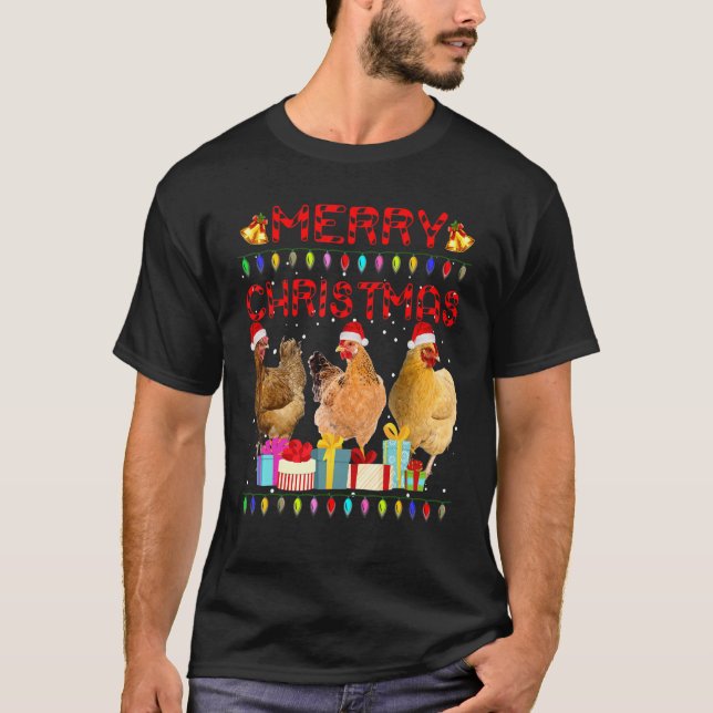 Merry Christmas Chicken  Santa Hat Lights Xmas  1 T-Shirt (Front)