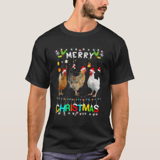 Merry Christmas Chicken  Santa Hat Lights Xmas  2 T-Shirt