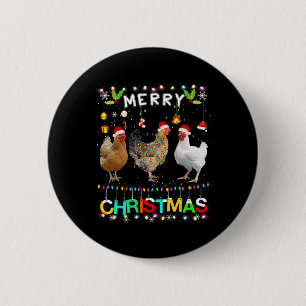 Merry Christmas Chicken Santa Hat Lights Xmas Fun 6 Cm Round Badge