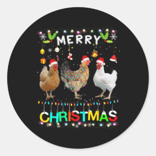 Merry Christmas Chicken Santa Hat Lights Xmas Fun Classic Round Sticker