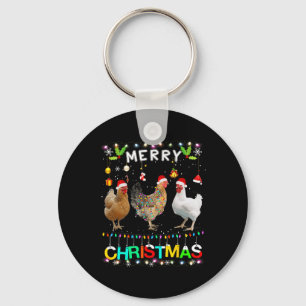 Merry Christmas Chicken Santa Hat Lights Xmas Fun Key Ring