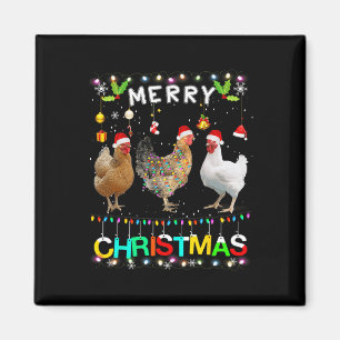 Merry Christmas Chicken Santa Hat Lights Xmas Fun Magnet