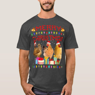 Merry Christmas Chicken Santa Hat Lights Xmas Fun T-Shirt