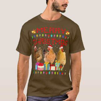 Merry Christmas Chicken  Santa Hat Lights Xmas Fun T-Shirt