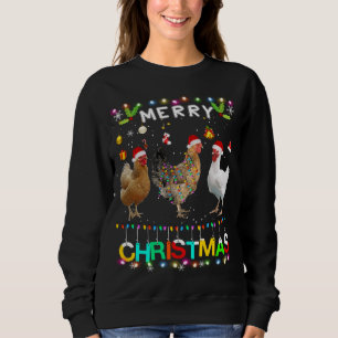 Merry Christmas Chicken Santa Hat Lights Xmas Funn Sweatshirt