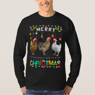 Merry Christmas Chicken Santa Hat Lights Xmas Funn T-Shirt