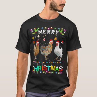 Merry Christmas Chicken Santa Hat Lights Xmas Funn T-Shirt
