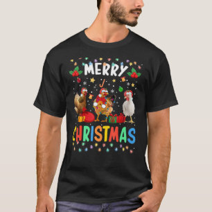 Merry Christmas Chicken Santa Hat Lights Xmas Ho T-Shirt