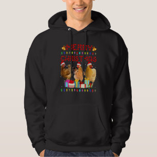 Merry Christmas Chicken Santa Hat Lights Xmas Hoodie