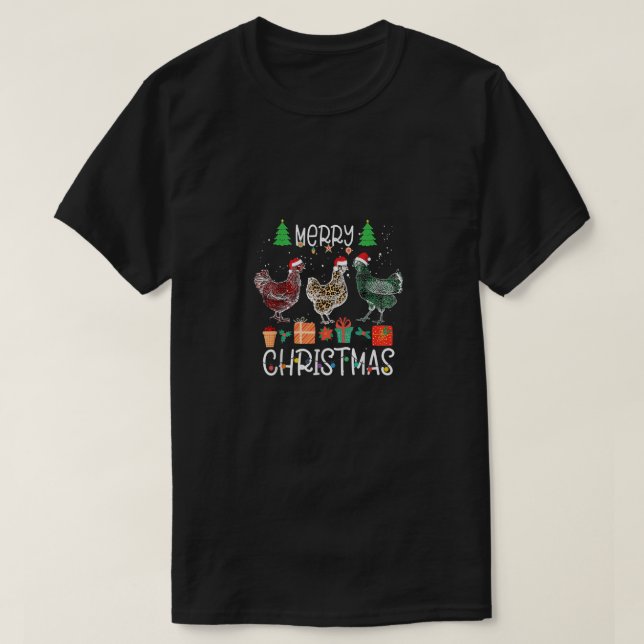 Merry Christmas Chicken Santa Hat Lights Xmas Men  T-Shirt (Design Front)