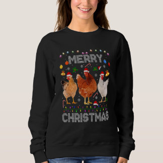Merry Christmas Chicken   Santa Hat Lights Xmas   Sweatshirt