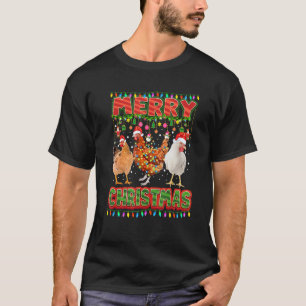 Merry Christmas Chicken Santa Hat Lights Xmas T-Shirt