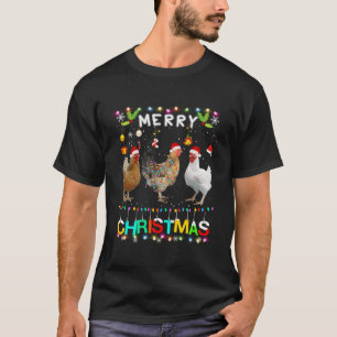 Merry Christmas Chicken Shirt Santa Hat Lights Xma